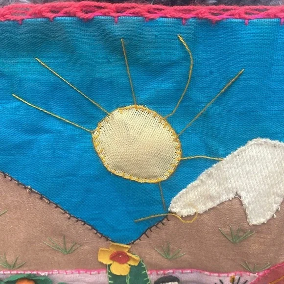 VTG Peruvian Arpillera 3D folk art applique embroidery wall art - Picture 7 of 16